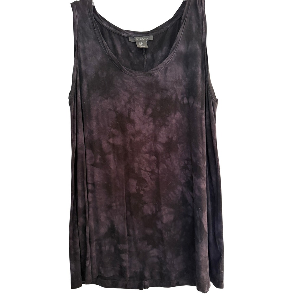 Tahari Womens Black Tie Dye Scoop Neck Tank Top Blouse Sleeveless Size Medium
